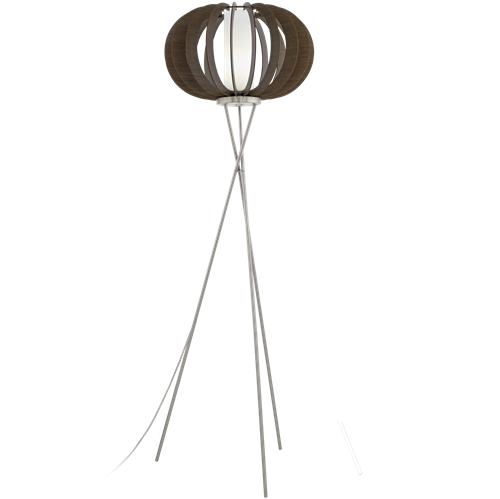 Stellato 3 gulvlampe i Brun træ og  metal Satin Nikkel med Hvid glasskærm, med fodafbryder, MAX 60W E27, diameter 50 cm, højde 1